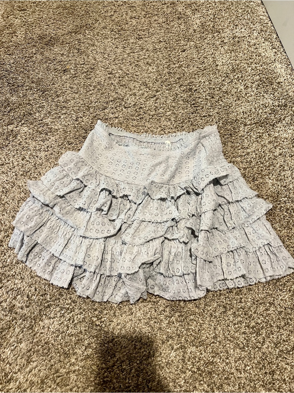 American Eagle Outfitters Light Gray Eyelet Ruffle Mini Skirt
